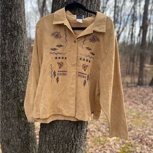 Vintage 90s BonWorth Tan Western Style Embroidered Button Up